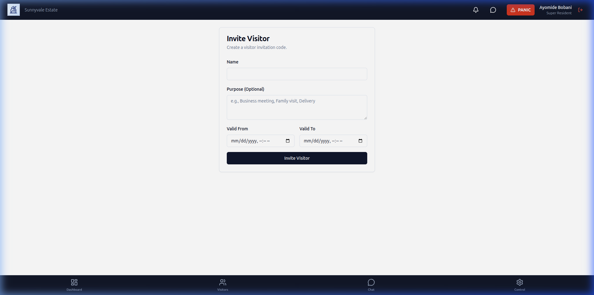 Invite Visitor Interface